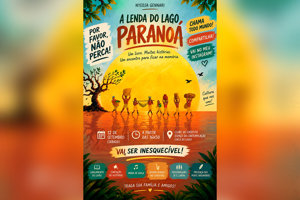 Flyer do evento de Nyedja Gennari "A lenda do Lago Paranoá"