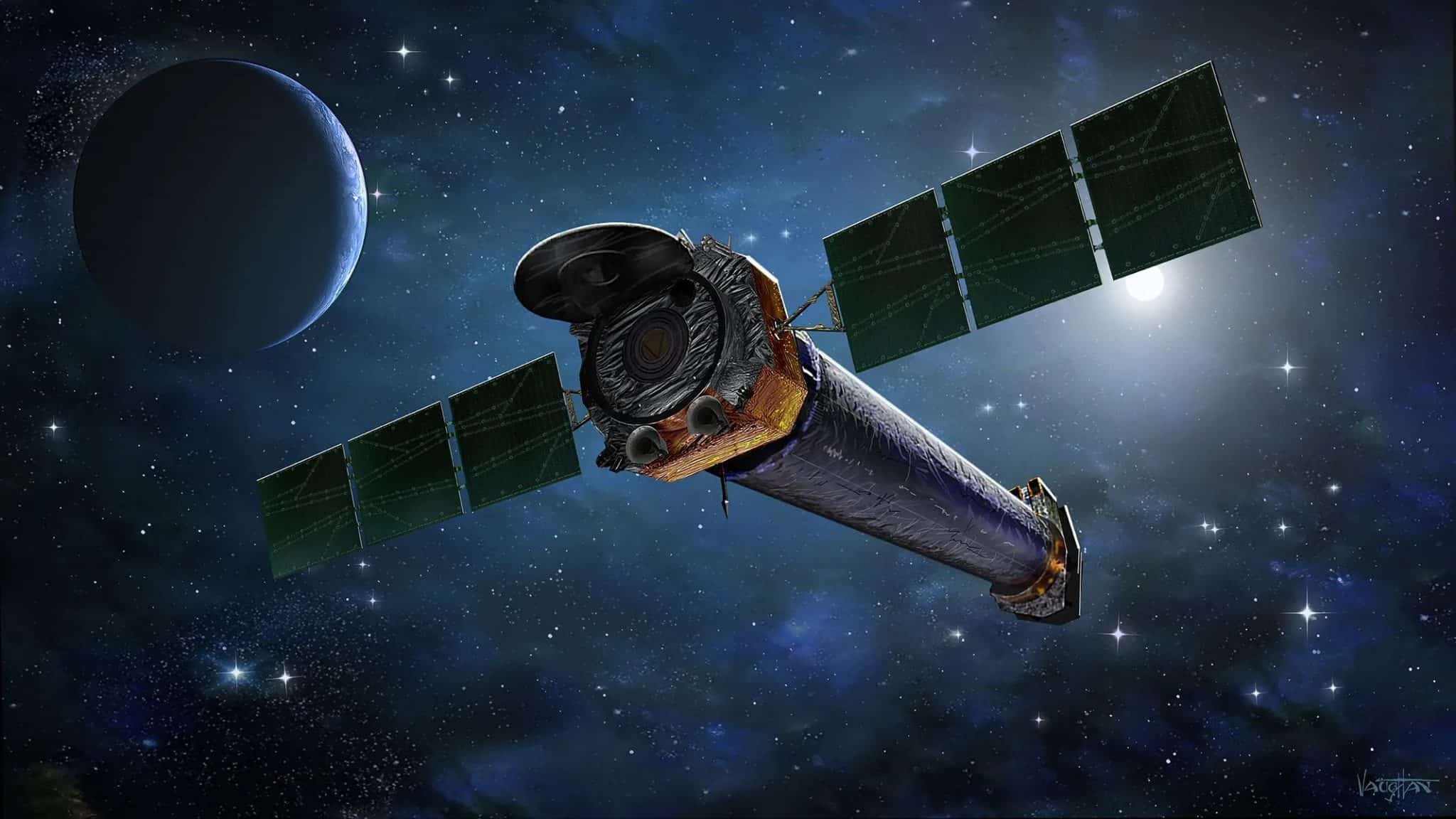 Ilustração mostra o telescópio Chandra, equipamento da NASA especializado em detecção de raios X