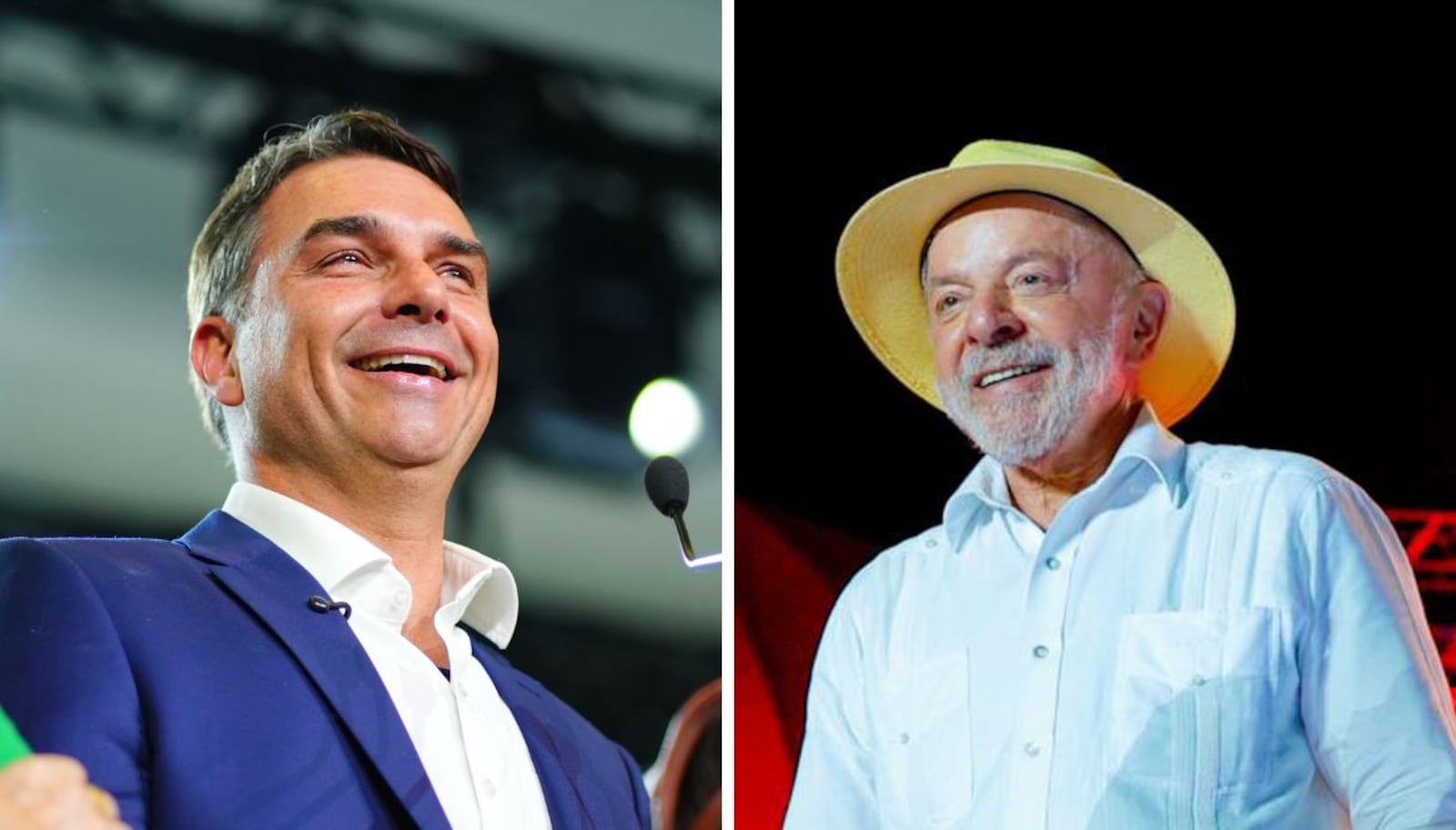 Real Time: Flávio Bolsonaro registra 41% das intenções de voto, enquanto Lula chega a 35% Montagem/Vittor Sales/Divulgação – 25.07.2026 e Ricardo Stuckert/Divulgação – 20.08.2026