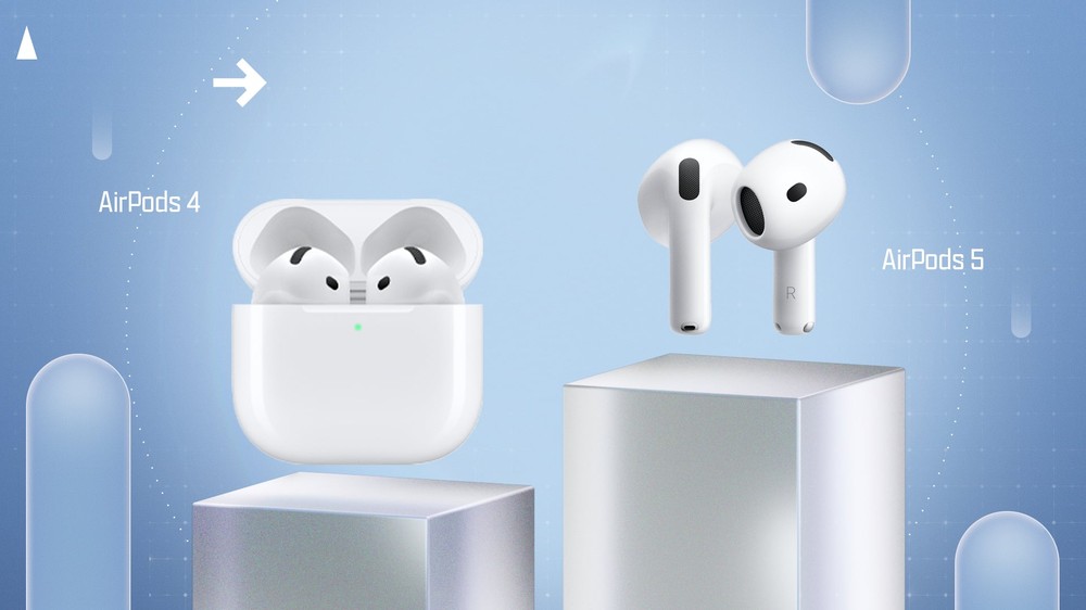 AirPods 5 e AirPods 4 têm design semelhante, mas diferem em recursos, resistência e opções de recarga. — Foto: Reprodução/PCMag