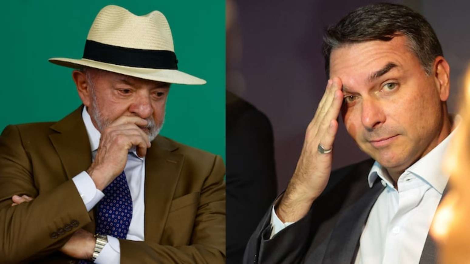 O presidente Lula e o senador Flávio Bolsonaro lideram as pesquisas de intenção de voto à Presidência.