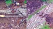 Deslizamento arrasta trecho de ferrovia e deixa trilhos suspensos na &Iacute;ndia; veja