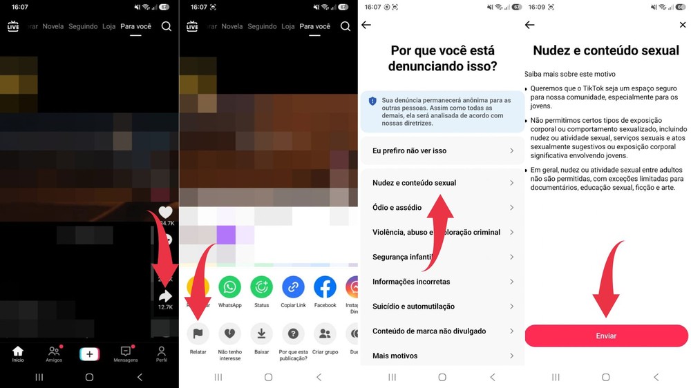 Veja como denunciar conteúdo ilegal no TikTok — Foto: Reprodução/Diego Cataldo
