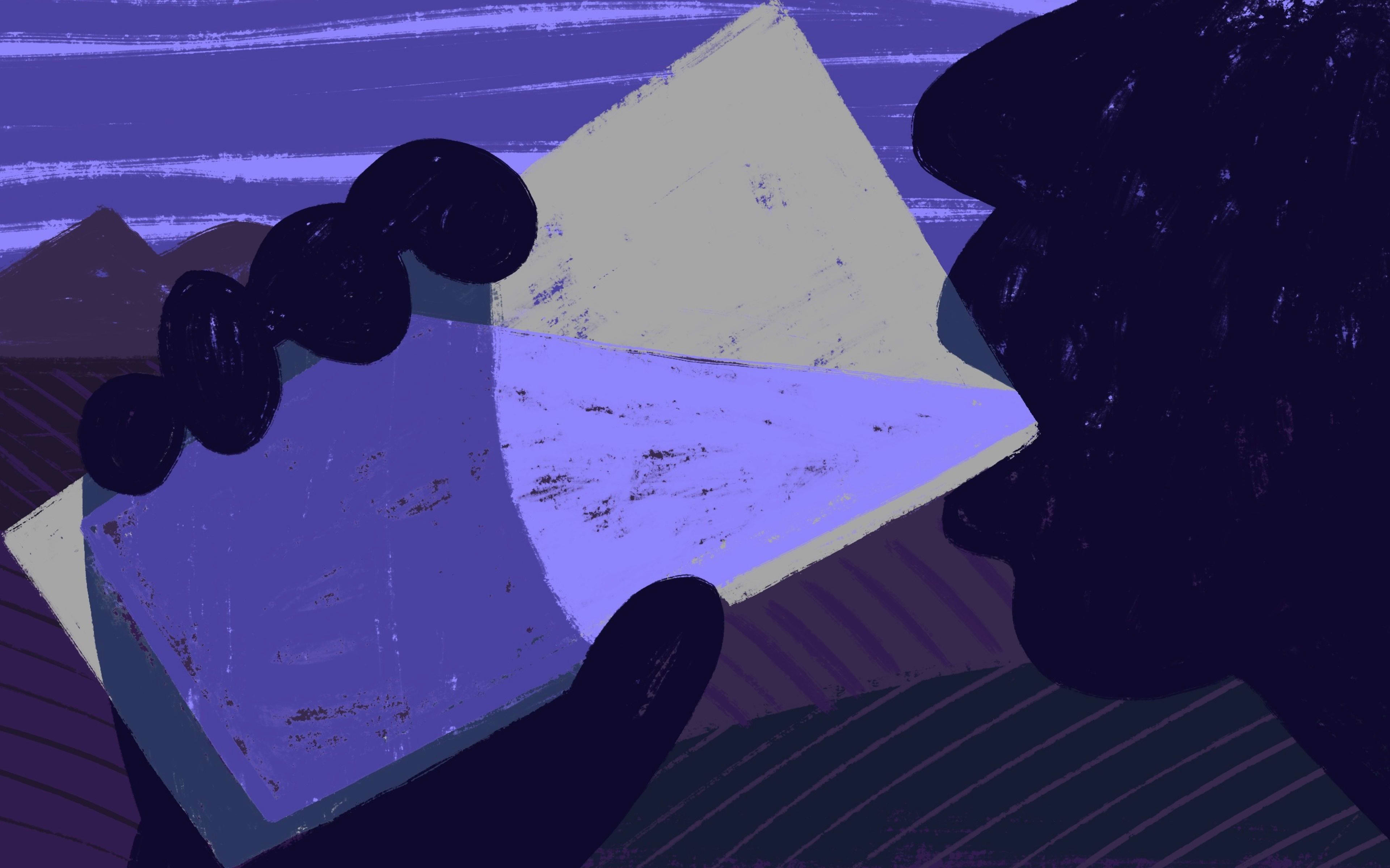 Illustration in dark tones of a silhouetted person drinking a glass of water