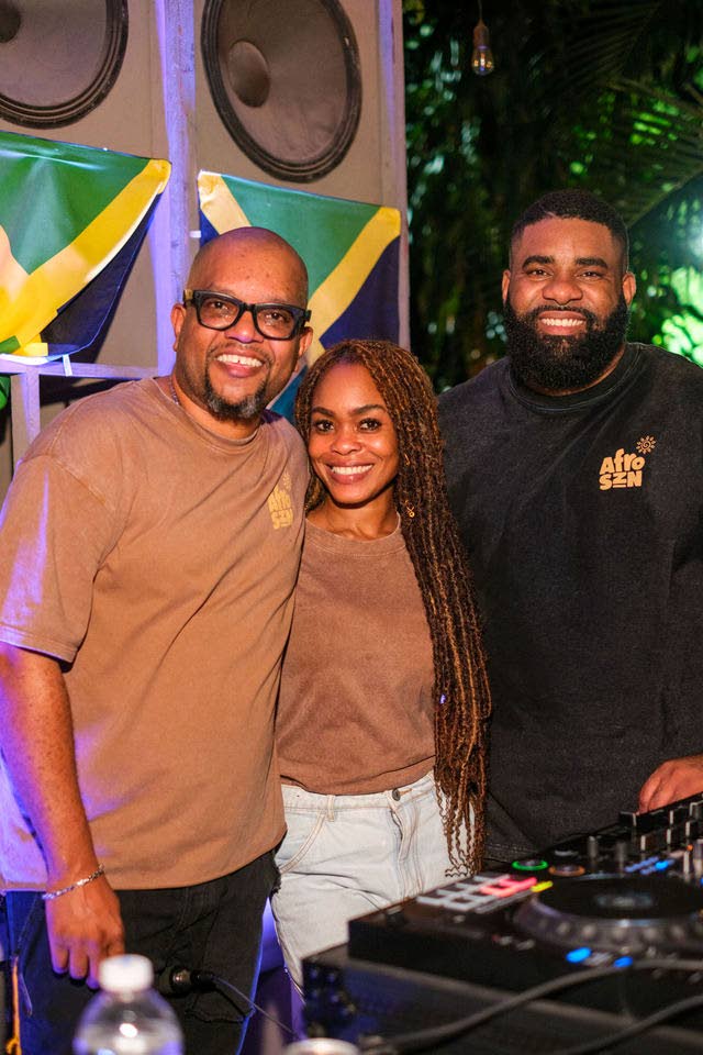 AfroSZN curators (from left) DJ Denvo, Shashana Lamont and DJ Powa mark the night’s occasion with a quick picture.