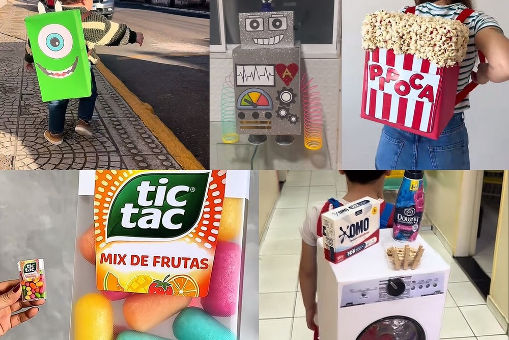 No dia da mochila maluca, alunos trocam a mochila tradicional por criações inusitadas, como bichos, comidas e objetos do dia a dia — Foto: Reprodução/Redes sociais
