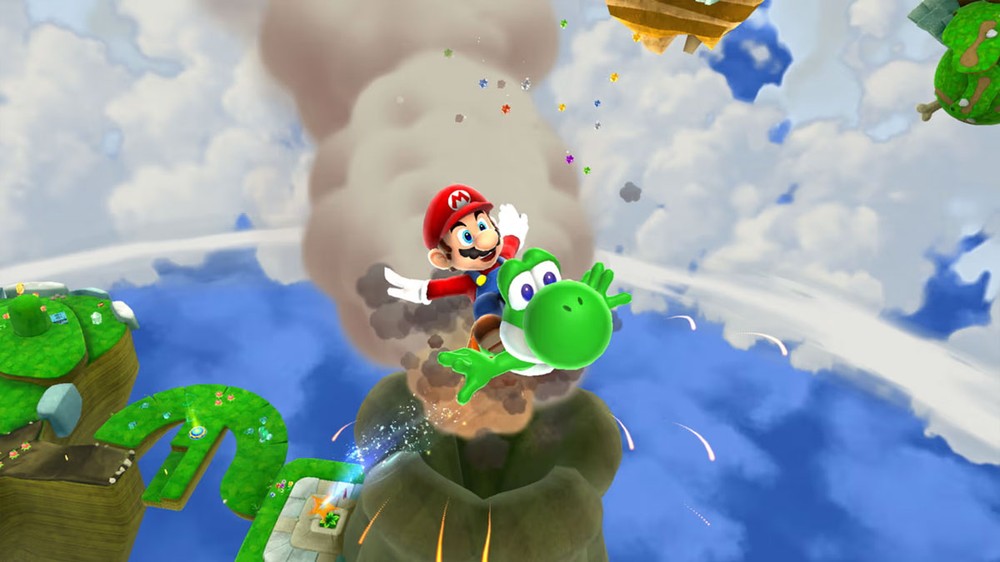 Super Mario Galaxy 2 trouxe várias novas ideias que haviam ficado de fora do primeiro game, como o dinossauro Yoshi — Foto: Reprodução/Nintendo