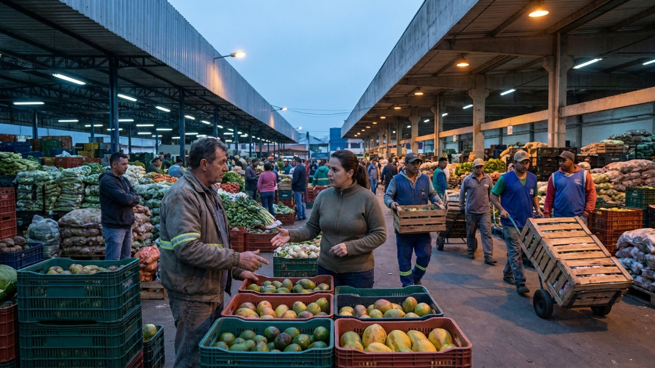 Feirantes do Ceasa dizem que o preço da caixa muda três vezes antes das 6 da manhã, que a última hora tem a fruta mais barata e a pior escolha, e ensinam o horário em que vale a pena ir